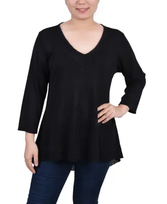 Ny Collection Petite 3/4 Sleeve V-neck Top