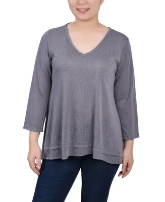 Ny Collection Petite 3/4 Sleeve V-neck Top