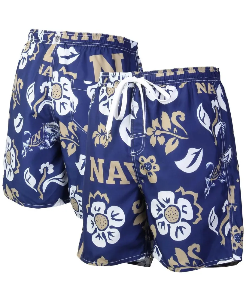 Men's Wes & Willy Navy Midshipmen Floral Volley Logo Swim Trunks