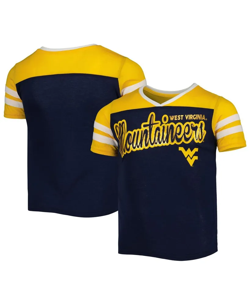 Big Girls Colosseum Navy West Virginia Mountaineers Practically Perfect Striped T-shirt