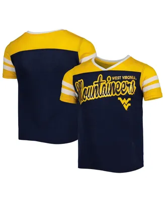 Big Girls Colosseum Navy West Virginia Mountaineers Practically Perfect Striped T-shirt
