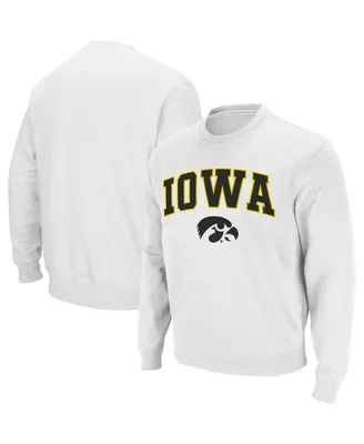 Men's Colosseum White Iowa Hawkeyes Arch and Logo Crew Neck Sweatshirt