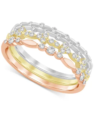 Diamond 3-Pc. Set Stacking Bands (1/2 ct. t.w.) in 14k Tricolor Gold - Tri