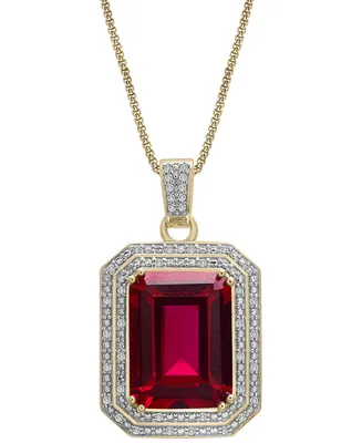 Lab Grown Ruby (16-5/8 ct. t.w.) & Diamond (1/4 Rectangular Pendant Necklace 14k Gold-Plated Sterling Silver, 22"