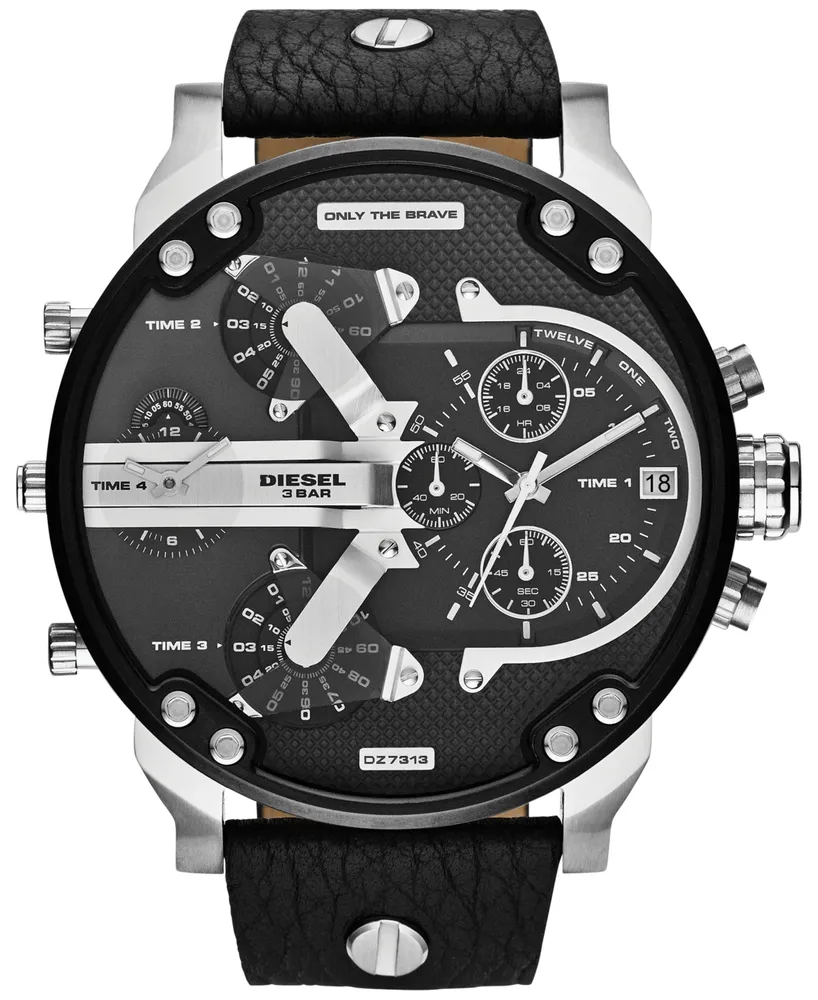 Diesel Men's Chronograph Mr. Daddy 2.0 Black Leather Strap Watch 66x57mm DZ7313