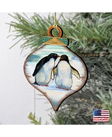 Designocracy Penguins Drop Wooden Ornaments, Set of 2