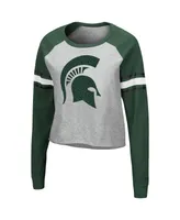 Women's Colosseum Heathered Gray, Green Michigan State Spartans Decoder Pin Raglan Long Sleeve T-shirt