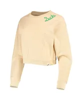Women's League Collegiate Wear Cream Oregon Ducks Corded Timber Cropped Pullover Sweatshirt