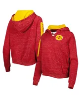 Women's Colosseum Cardinal Iowa State Cyclones The Devil Speckle Lace-Placket Raglan Pullover Hoodie