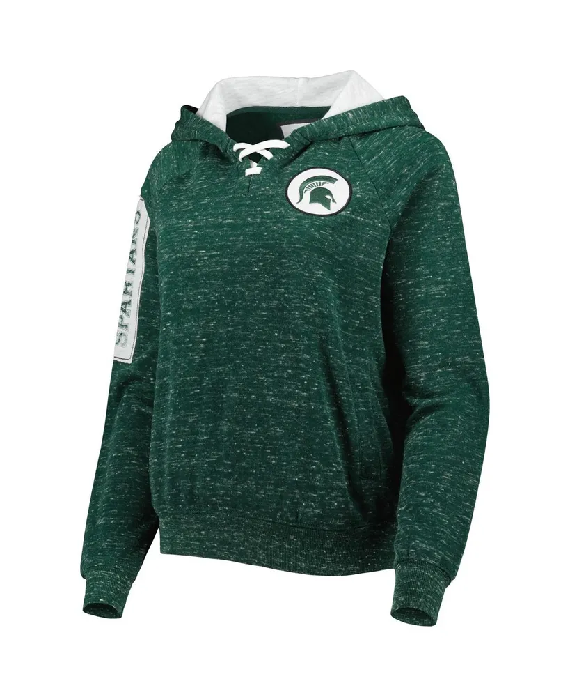 Women's Colosseum Green Michigan State Spartans The Devil Speckle Lace-Placket Raglan Pullover Hoodie