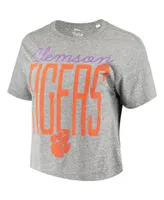 Women's Pressbox Heathered Gray Clemson Tigers Sanibel Knobi Crop T-shirt