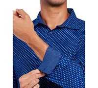 Men's Regular Fit Sprinkle Print Wrinkle Free Performance Dress Shirt