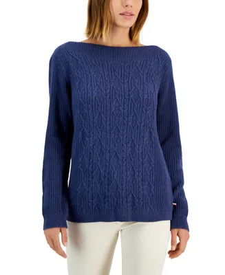 Tommy Hilfiger Women's Boat-Neck Cable Knit Cate Sweater