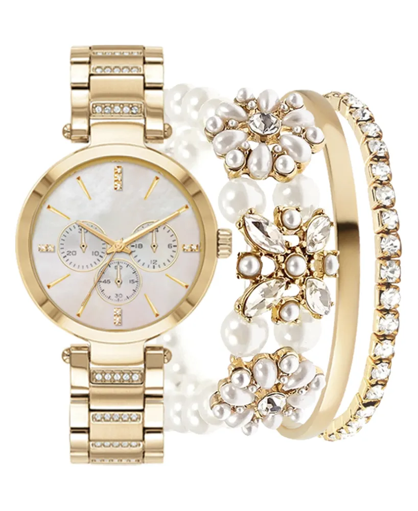 Jessica Carlyle Women's Gold-Tone Metal Alloy Bracelet Watch 34mm Gift Set