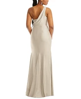 Cynthia & Sahar Women's One-Shoulder Asymmetrical Cowl Back Stretch Satin Mermaid Dress