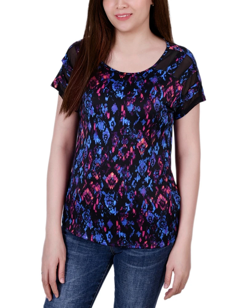 Ny Collection Women's Short Sleeve Top with Mesh