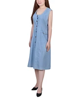 Ny Collection Women's Sleeveless Chambray Dress with Chain Details