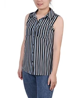 Ny Collection Women's Petite Sleeveless Notch Collar Button Front Blouse