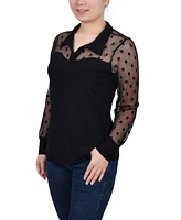 Ny Collection Women's Mesh Sleeve Top