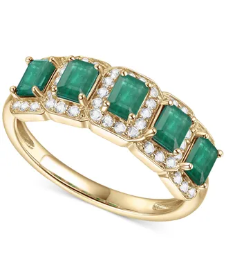 Sapphire (1-3/4 ct. t.w.) & Diamond (1/4 Five Stone Halo Ring 14k Gold (Also Emerald Ruby)