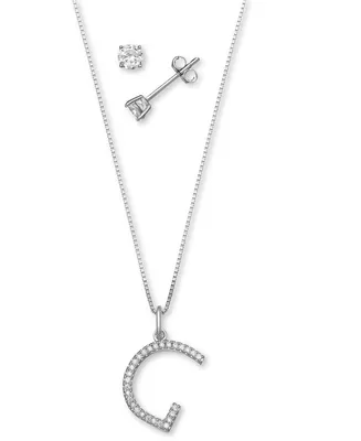 Giani Bernini 2-Pc. Set Cubic Zirconia Initial Pendant Necklace & Solitaire Stud Earrings in Sterling Silver, Created for Macy's