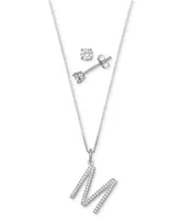 Giani Bernini 2-Pc. Set Cubic Zirconia Initial Pendant Necklace & Solitaire Stud Earrings in Sterling Silver, Created for Macy's