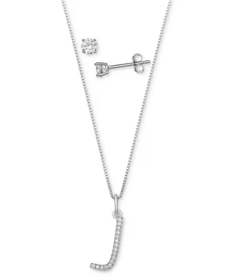 Giani Bernini 2-Pc. Set Cubic Zirconia Initial Pendant Necklace & Solitaire Stud Earrings in Sterling Silver, Created for Macy's