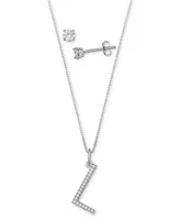 Giani Bernini 2-Pc. Set Cubic Zirconia Initial Pendant Necklace & Solitaire Stud Earrings in Sterling Silver, Created for Macy's