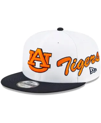 Men's New Era White, Navy Auburn Tigers Two-Tone Side Script 9FIFTY Snapback Hat