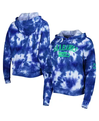 Women's New Era Royal Seattle Seahawks Cloud Dye Fleece Pullover Hoodie