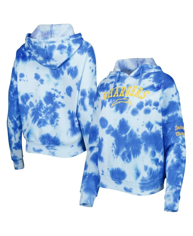 Women's New Era Powder Blue Los Angeles Chargers Cloud Dye Fleece Pullover Hoodie