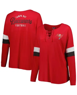 Women's New Era Red Tampa Bay Buccaneers Plus Size Athletic Varsity Lace-Up V-Neck Long Sleeve T-shirt