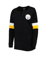 Women's New Era Black Pittsburgh Steelers Athletic Varsity Lace-Up Long Sleeve T-shirt