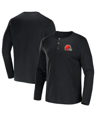Men's Nfl x Darius Rucker Collection by Fanatics Black Cleveland Browns Slub Jersey Henley Long Sleeve T-shirt
