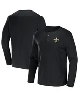 Men's Nfl x Darius Rucker Collection by Fanatics Black New Orleans Saints Slub Jersey Henley Long Sleeve T-shirt