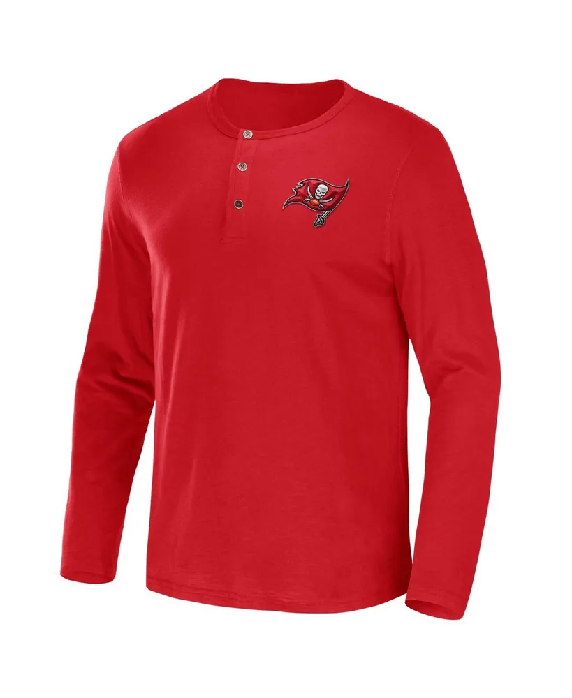Men's Nfl x Darius Rucker Collection by Fanatics Red Tampa Bay Buccaneers Slub Jersey Henley Long Sleeve T-shirt