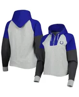 Women's Antigua Heathered Gray, Royal Indianapolis Colts Jackpot Raglan Half-Zip Pullover Hoodie