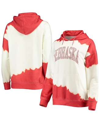 Women's Gameday Couture White, Scarlet Nebraska Huskers For the Fun Double Dip-Dyed Pullover Hoodie