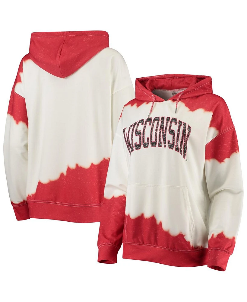 Women's Gameday Couture White, Red Wisconsin Badgers For the Fun Double Dip-Dyed Pullover Hoodie
