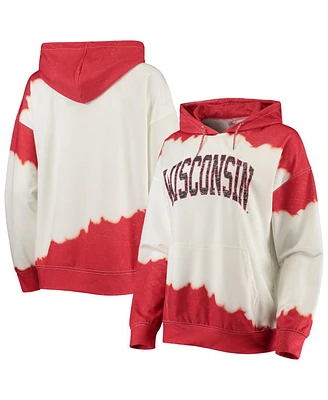 Women's Gameday Couture White, Red Wisconsin Badgers For the Fun Double Dip-Dyed Pullover Hoodie