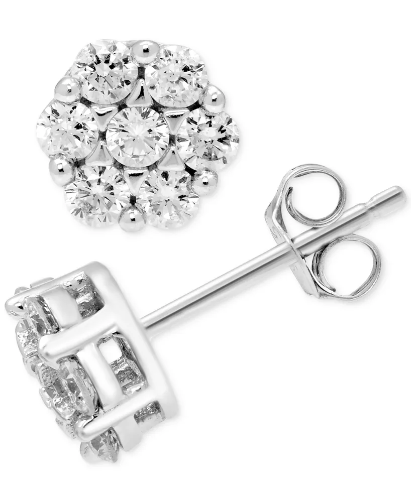 Diamond Cluster Stud Earrings (5/8 ct. t.w.) in 14k White Gold