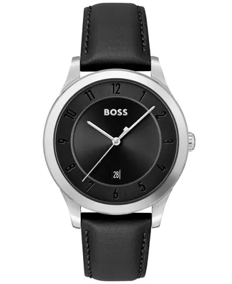 Boss Men's Purity Black Genuine Leather Strap Watch, 41mm