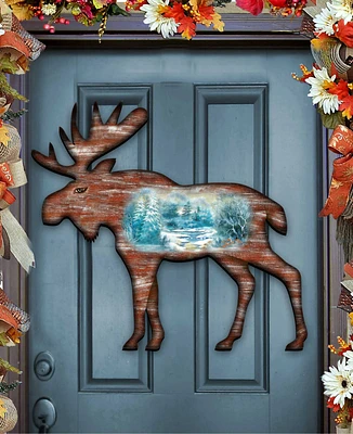 Designocracy Moose Vintage-Like Wildlife Holiday Door Decor