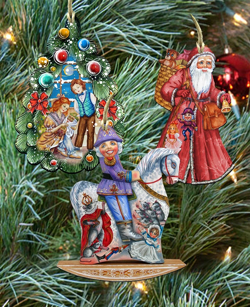 Designocracy Story of Nutcracker Holiday Ornaments, Set of 3