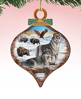 Designocracy Wolves Drop Wooden Ornaments, Set of 2