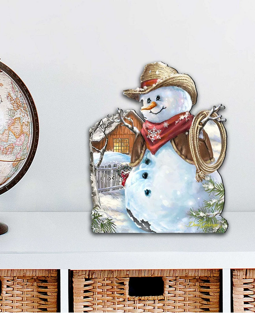 Designocracy Cowboy Snowman Christmas Holiday Outdoor Decor Large Ornament