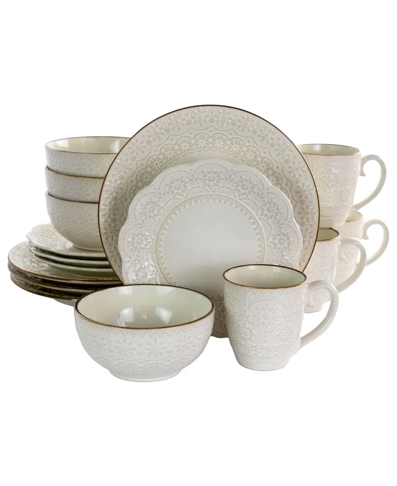 Elama Sophie Embossed Scalloped 16 Piece Stoneware Dinnerware Set, Service for 4