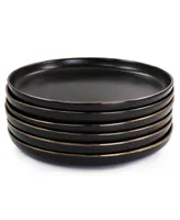 Elama Flat, Raised Rim, Gold-Tone Trim Mateo 6 Piece Stoneware Dinner Plate Set, Service for 6