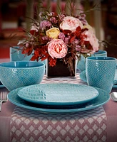 Elama Sapphire 16 Piece Luxurious Stoneware Dinnerware, Service for 4