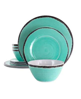 Elama Turquoise 12 Piece Lightweight Melamine Dinnerware Set, Service for 4
